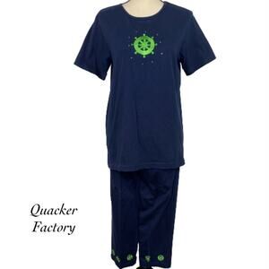 Quaker Factory Navy Blue Sailor Capri Set Size S